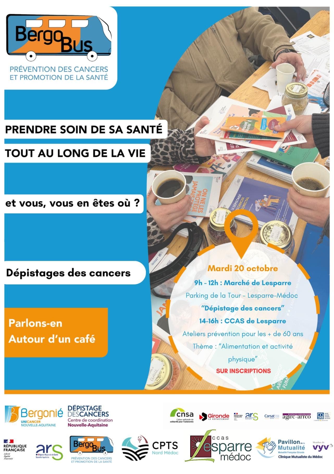 Affiche Bergo'Bus « Prendre soin de sa santé tout au long de la vie », mardi 20 octobre, Lesparre-Médoc