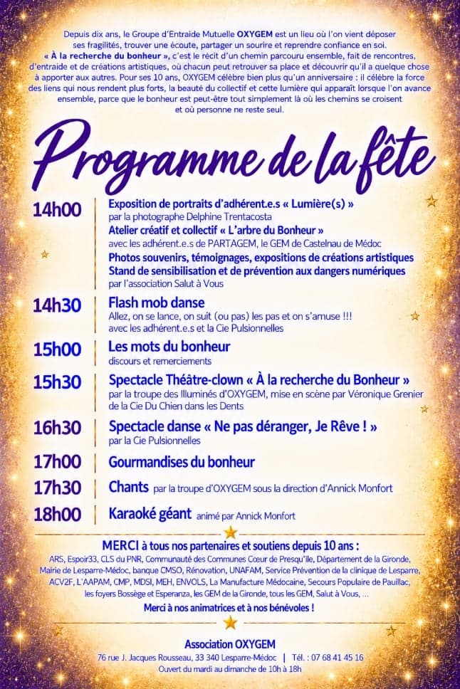 Programme de l'après-midi des 10 ans d'OXYGEM