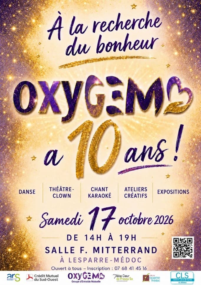 Affiche des 10 ans du Groupe d'Entraide Mutuelle OXYGEM, Lesparre-Médoc