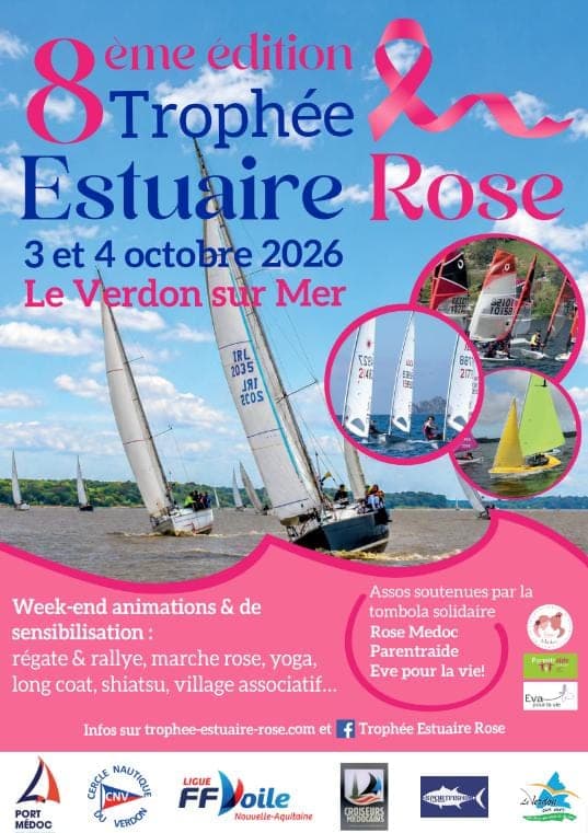 Affiche de la 8ème édition du Trophée Estuaire Rose, 3 et 4 octobre 2026, Le Verdon-sur-Mer